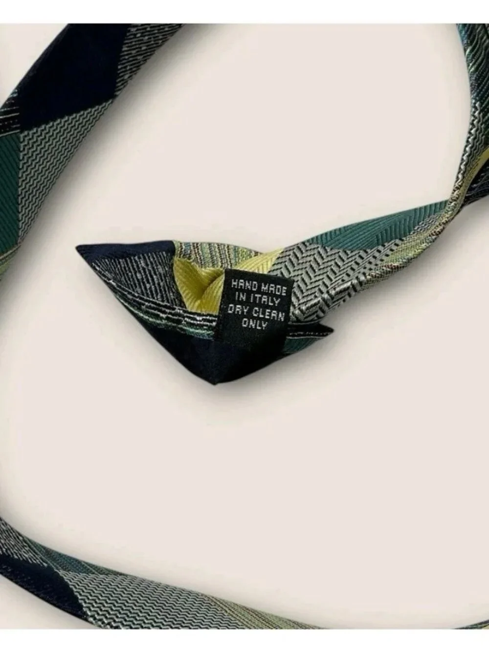 DORMEUIL Silk Tie ITALY Beige Green Tartan W:3.7